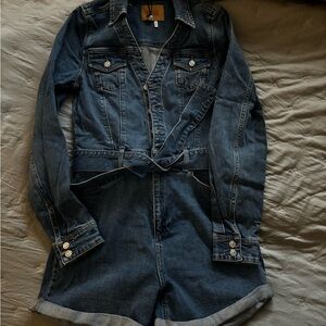 PAIGE Blue Denim Button-Up Romper